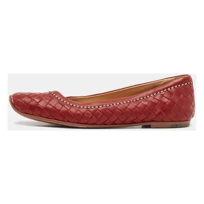 Bottega Veneta Burgundy Intrecciato Leather Ballet Flats Size 35.5