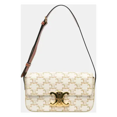 Celine White Triomphe Coated Canvas Claude Shoulder Bag