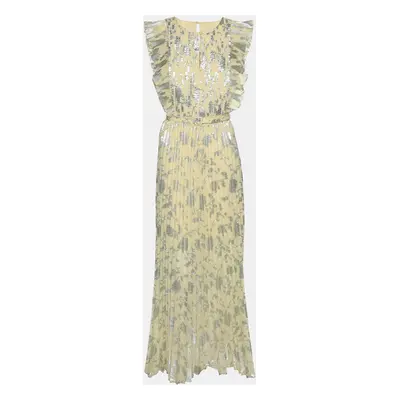 Self-Portrait Yellow Jacquard Fabric Belted Sleeveless Maxi Dress