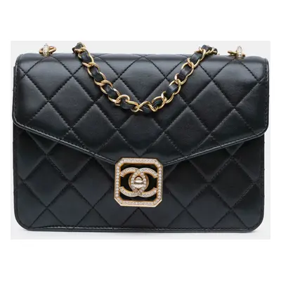 Chanel Black Quilted Lambskin Crystal Geometric CC Frame Flap Bag