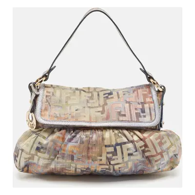 Fendi Multicolor Zucca Fabric and Lizard Embossed Leather Chef Shoulder Bag