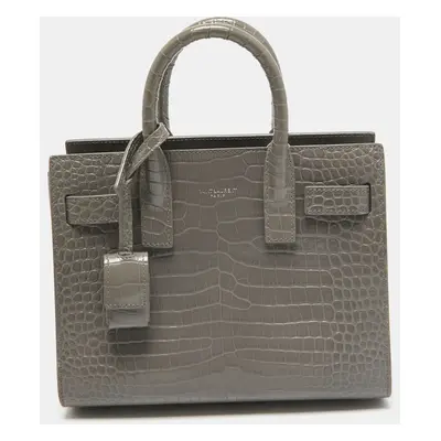 Saint Laurent Grey Croc Embossed Leather Nano Classic Sac De Jour Tote