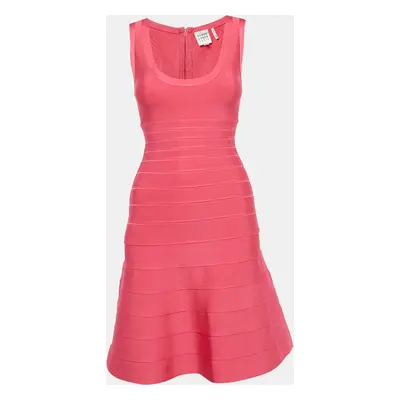 Herve Leger Fuchsia Pink Knit Sleeveless Bandage Dress