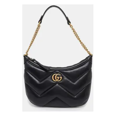 Gucci Black Leather GG Marmont Small Shoulder Bag