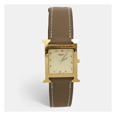 Hermès Champagne Gold Plated Stainless Steel Leather Heure H HH1.501 Women's Wristwatch