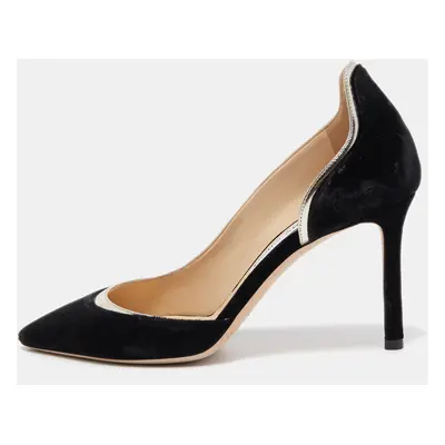 Jimmy Choo Black Leather and Velvet Dorsay Pumps Size