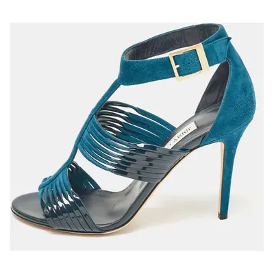 Jimmy Choo Blue Patent Leather and Suede Ankle Strap Sandals Size