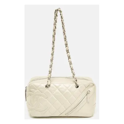 Chanel Light Beige Quilted Aged Leather Cotton Club Bowler Bag