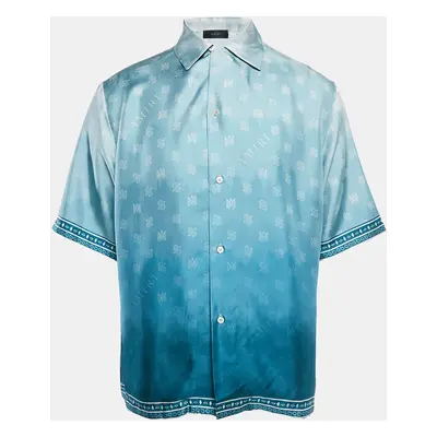 Amiri Ashley Blue Micro MA and Paisley Print Silk Shirt