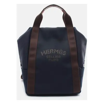 Hermes Navy Pansage Groom Toile Chevron Leather Backpack