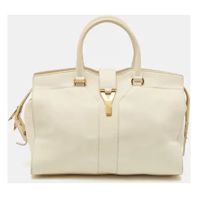 Yves Saint Laurent White Leather Cabas Chyc Tote