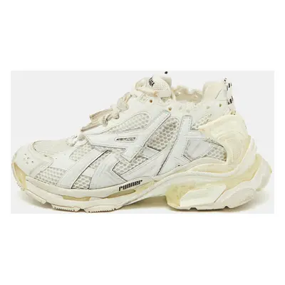 Balenciaga White Mesh and Faux Leather Runner Sneakers Size