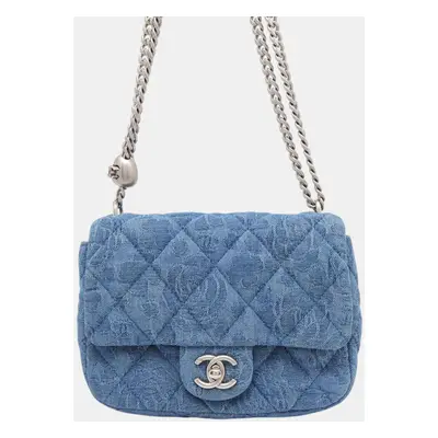 Chanel Blue Denim Camellia Shoulder Bag