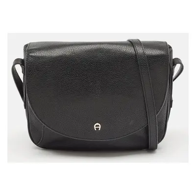 Aigner Black Leather Flap Shoulder Bag