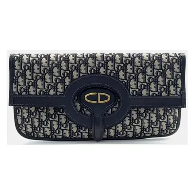 Dior Beige Navy Blue Fabric Oblique Folding Clutch Bag