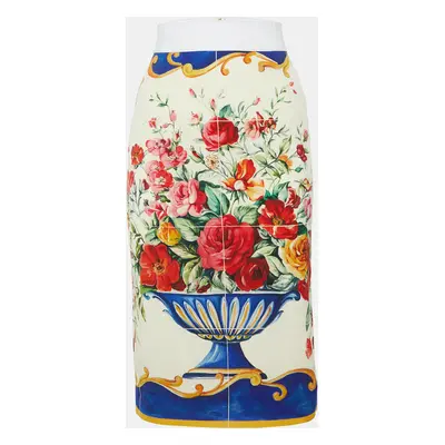 Dolce & Gabbana Ivory Floral Vase Print Silk Midi Skirt