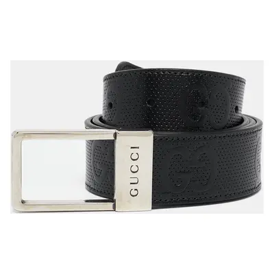 Gucci Black GG Leather Rectangular Buckle Belt