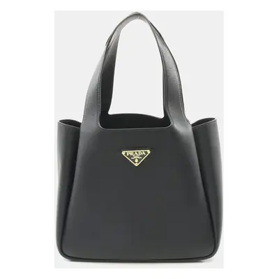 Prada Black Leather Soft Grain Tote Bag