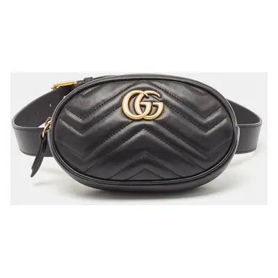 Gucci Black Matelassé Leather Mini GG Marmont Belt Bag