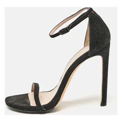 Stuart Weitzman Black Textured Suede Ankle Strap Open Toe Sandals Size