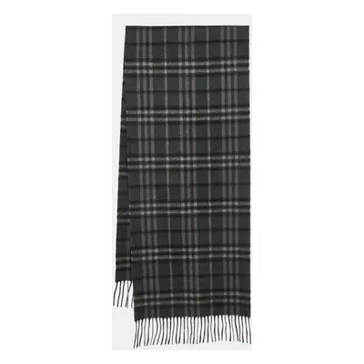 Burberry Dark Grey Checked Cashmere Fringed Stole