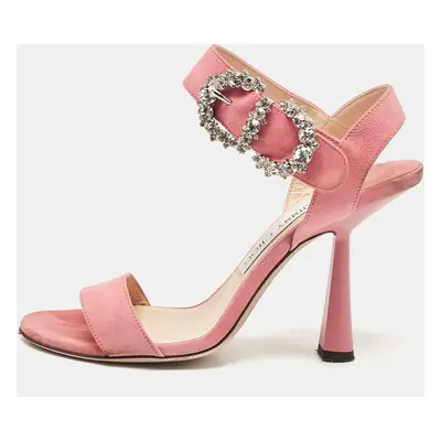 Jimmy Choo Pink Suede Crystal Embellished Ankle Strap Sandals Size