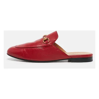 Gucci Red Leather Princetown Flat Mules Size 38.5