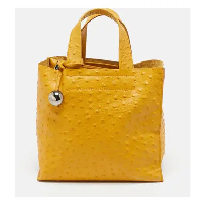 Furla Mustard Ostrich Embossed Leather Divide It Tote