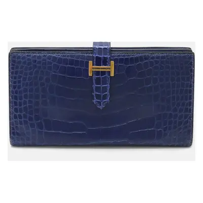 Hermes Blue Leather Bearn Long Wallet