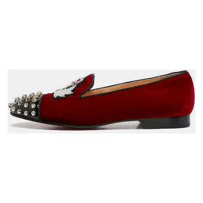 Christian Louboutin Red/Black Velvet and Patent Leather Spikes Intern Smoking Slippers Size 37.5