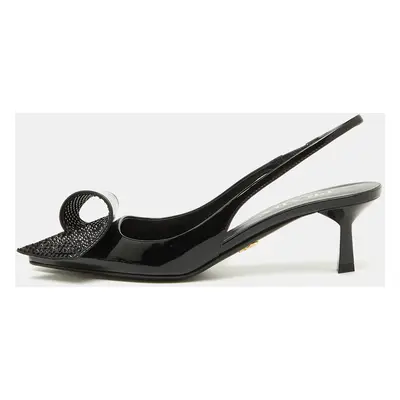 Prada Black Patent Leather Crystal Embellished Slingback Pumps Size