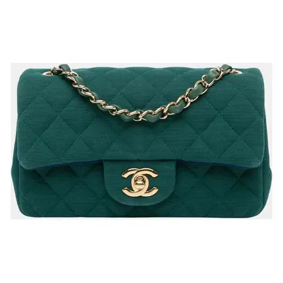 Chanel Green Mini Rectangular Classic Jersey Single Flap