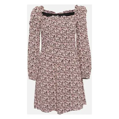 Maje Black/Pink Floral Print Crepe Ranael Mini Dress