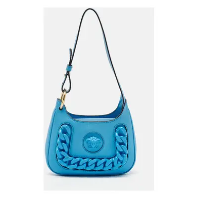 Versace Blue Leather Small La Medusa Chain Hobo