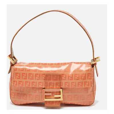 Fendi Orange Zucchino Coated Canvas and Leather Baguette Bag