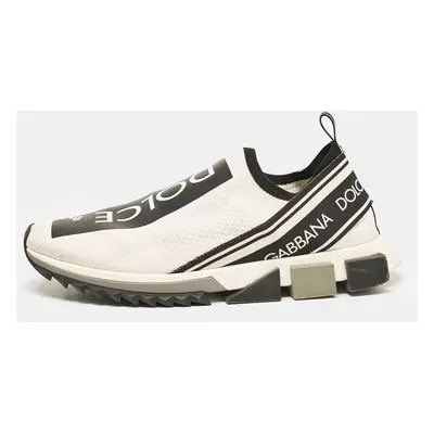 Dolce & Gabbana White/Black Knit Fabric Sorrento Sneakers Size