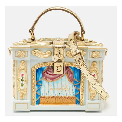 Dolce & Gabbana Gold Acrylic, Wood and Snakeskin Cinderella Dolce Box Top Handle Bag