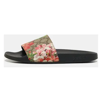 Gucci Pink/Black GG Bloom Supreme Canvas Slide Flats Size