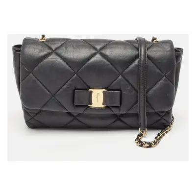 Salvatore Ferragamo Black Quilted Leather Vara Bow Shoulder Bag