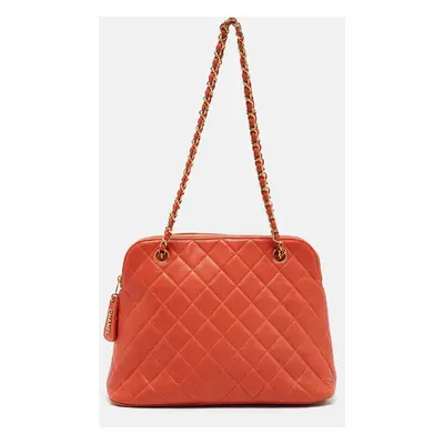 Chanel Orange Quilted Caviar Leather Dome Satchel