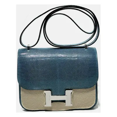 Hermes Ink Blue lizard leather Constance bag