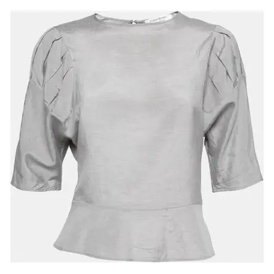 Yves Saint Laurent Grey Silk & Cotton Round Neck Top