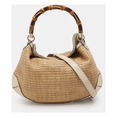 Gucci Beige/Cream Leather and Straw Peggy Hobo