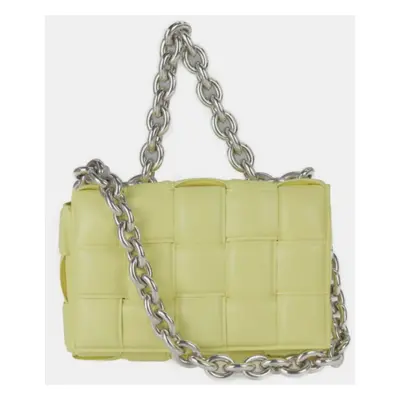 Bottega Veneta Lambskin Yellow Intrecciato Chain Cassette Shoulder Bag