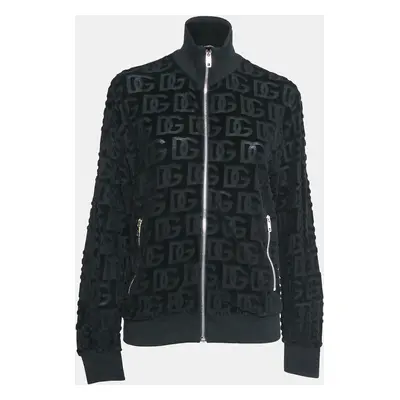 Dolce & Gabbana Black DG Debossed Cotton Knit Bomber Jacket