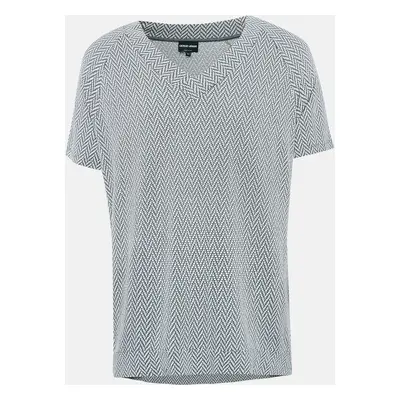 Giorgio Armani Grey Patterned Stretch Knit V-Neck T-Shirt