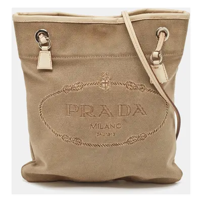 Prada Beige Canvas Jacquard Logo Crossbody Bag