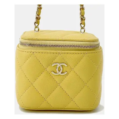 Chanel Vanity Chain shoulder Bag Yellow Caviar Leather Size Mini