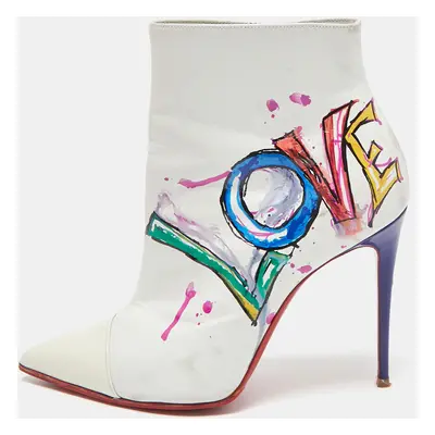 Christian Louboutin White Leather and Patent Leather In Love Ankle Length Boots Size