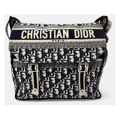 Dior Beige Navy Blue Canvas Oblique Diorcamp Messenger Bag